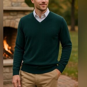 Hunt Club Cashmere Forest Green V-Neck Pullover Sweater Size L